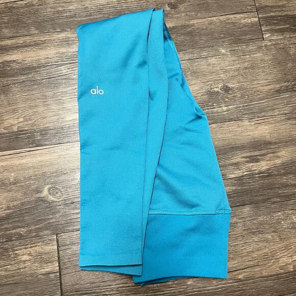 Alo Yoga Seamless Ribbed Airlift High Waist 7/8 Leggings Teal Blue Size S - Picture 3 of 7